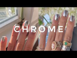 BEGINNER FRIENDLY CHROME NAIL TUTORIAL | SOLID NAIL TIP GLUE GEL | EASY NAIL DESIGNS 🩶