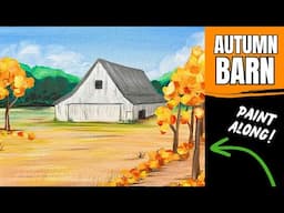 🍁EP224- 'Autumn Barn' easy step by step autumn themed acrylic painting tutorial