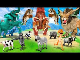 5 Giant Elephant Cow Buffalo Gorilla vs 3 Giant Lion Bull Tiger Attack Zebra Cow Mammoth vs Lion