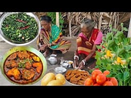 FISH CURRY And PUMPKIN LEAVES recipe prepared by our grandma &mother||rural life India