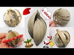 5 Christmas Tree Bauble Ideas 🎄 Paper Rolls Reuse Crafts 🎄 Cheap Christmas Decor DIY Tutorials