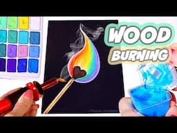 WOOD BURNING with JELLY GOUACHE PAINT // Rainbow Matchstick 🔥