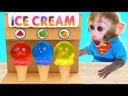 Monkey Baby Bon Bon has a dream of rainbow candy and plays with duckling in the pool