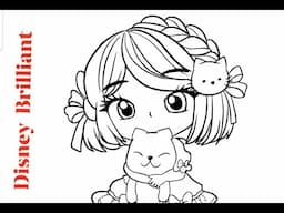 Kawaii Girl with Little Kitten Relaxing and Creative Coloring l Disney Brilliant