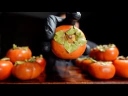 peeling, cutting, eating persimmons delicious juicy sticky sounds | mukbang asmr (no talking)