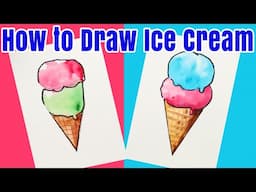 How to Draw and Paint an Ice Cream Cone KIDS Art Tutorial