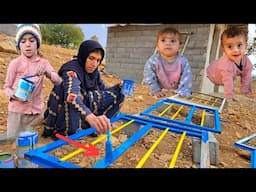 Narges' efforts: in painting the doors and windows and building her hut