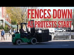 Fences come down in DC but the first protests start.