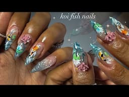 Koi Fish Nails!🐠🪷✨| almondetto nails + intricate nail art✨