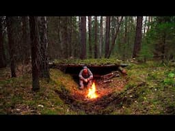 HOW TO SURVIVE A COLD NIGHT IN THE FOREST? BUILDING A SECRET LOG SHELTER. BUSHCRAFT