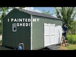 HOW TO PAINT A SHED WITH A SPAYER | BACKYARD SHED MAKEOVER