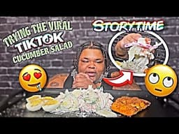 VIRAL TIKTOK CRAB CUCUMBER SALAD & SALMON MUKBANG | STORY-TIME (MY DAY WAS FRUSTRATING!)