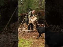 Part 1 - Built PERFECT Bushcraft SAWBUCK (SAWHORSE) from LOG & Resin TORCH near my FOREST HUT