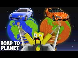 I found ROAD TO TOYOTA SUPRA LAVA PLANET vs WATER PLANET in Minecraft ! SECRET PLANET !