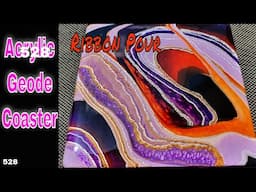 Geode Coaster Ribbon Pour Tutorial using Leftover Acrylic Paint