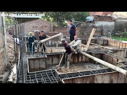 Construction Of House Foundations With Reinforced Concrete And Concrete Piles With Modern Machinery