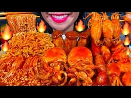 ASMR SPICY SEAFOOD BOIL + FIRE NOODLES *makanan laut pedas* 먹방 MUKBANG MASSIVE Eating Sounds