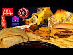 ASMR MUKBANG CHIPOTLE GIANT BURRITOS MCDONALDS & TACO BELL | WITH CHEESE + NUCLEAR FIRE SAUCE!