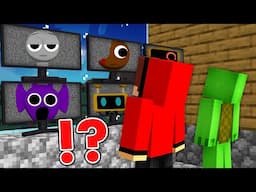 JJ and Mikey Watching for Scary ICNREDIBOX SPRUNKI in Secret Bunker in Minecraft Maizen