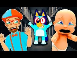 Baby and Blippi Escape 100 Bluey Prisons!