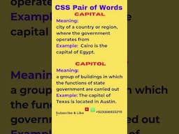 Pair of Words | Homophone | Capital & Capitol | #ppsc #css #cssmcq #ppscpreparation #fpsc #foryou