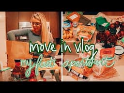 MOVING VLOG | HUGE grocery haul 2023 (realistic grocery shopping lol) // first apt move in vlog 2