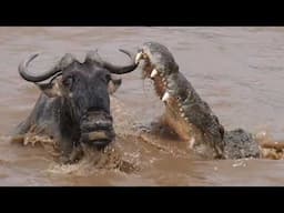 The GREAT ESCAPE - Huge Croc vs Wildebeest!