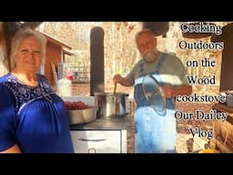 Cooking Southern Greens and Baked Ham Using our Old Outdoor Wood Cookstove/Vlog