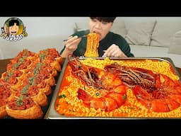 ASMR MUKBANG 직접 만든 킹블랙타이거새우 열라면 김밥 김치 유부초밥 먹방! RAMYEON & KIMBAP MUKBANG EATING SOUND!