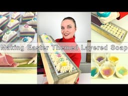 Easter themed 5 layer cold process soap with piping and soap dough egg decoration recipe & turorial