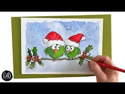 How to Paint Cute Christmas Card Birds PLUS new XMAS MUGS in our store AND talking about GUM ARABIC!