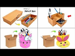 4 Ideas How To Make Pencil Box With Cardboard | DIY Cardboard Pencil Box At Home (Very Simple)