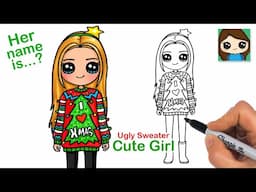 How to Draw a Cute Girl in Christmas Ugly Sweater (New)🌲