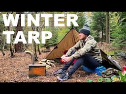 Surviving a Winters night under tarp. DD 3x3 tarp wild camping in the woods 183