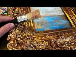 Abstract Mountain Landscape: Gold & Newspaper I Creating a Patina on a Vintage Baroque Frame