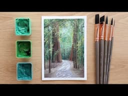 Forest Painting | Real Time Gouache Demo with Brush Set