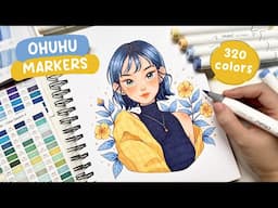 🌻 Draw with me / Relaxing Ohuhu 320 Alcohol Brush Markers Coloring Process ft. YumeTwins