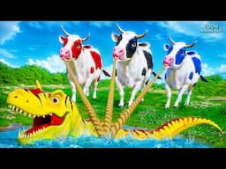 Color Cows Heroic Mission - Rescuing Yellow T-Rex from Big Pit | Epic Animal Rescue Adventure!