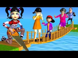 Scary Teacher 3D vs Squid Girl Harley Quinn Troll Cut Wooden Bridge vs Miss T and Hello Neighbor