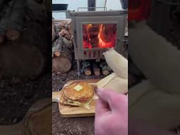 ❄️🥞🏕️ #hottent #woodstovecooking #pancakestack