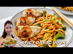 15-minute Spicy Garlic Udon Noodles 🍜 with Dumplings 🥟 - comfort food! Quick and Easy!