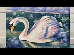 How To Paint A SWAN AND SNOWFLAKES 🦢 Acrylic Painting Tutorial