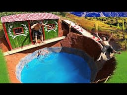 Survival skills, Build Bamboo House ,The Dig To Build Swimming Pool And Water Slide