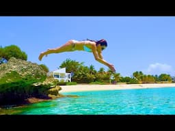 Beach Cliff Jumping Underwater Swimming Girl  ASMR 4K60 HDR video #beach #thrilling #shotoniphone