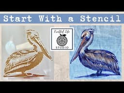 Start With a Stencil Pelican, Fabric Painting, Sustainable Fashion, Denim, Fruitful Life Studio