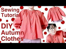 DIY Raglan Blouse from leftover fabric 手作り服 Autumn sewing project  easy tutorialㅣmadebyaya