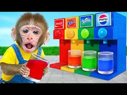 KiKi Monkey take Coca Fanta Pepsi Soda Fountain Machine by Four Elements with Duck| KUDO ANIMAL KIKI