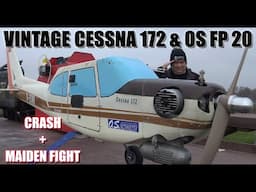 CESSNA 172 vintage balsa RC plane with OS FP 20 glow engine CRASH/MAIDEN FIGHT