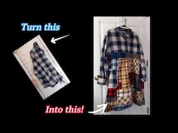 Upcycled clothing: Making a patchwork all flannel tunic with cuff pieces.