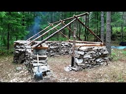 Building a Small Stone House in the Woods - Dry Stone Walling - Day 20-22